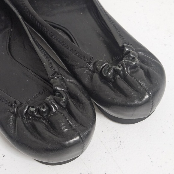 Tory Burch Minnie Travel Black Leather Ballet Flats Women's 7 Silver Logo GUC ** - Picture 6 of 9